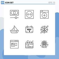 Set of 9 Commercial Outlines pack for yacht ship add sail app Editable Vector Design Elements