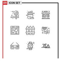 9 Thematic Vector Outlines and Editable Symbols of security fence building education web Editable Vector Design Elements