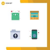 Mobile Interface Flat Icon Set of 4 Pictograms of cash webpage website corporate folder Editable Vector Design Elements