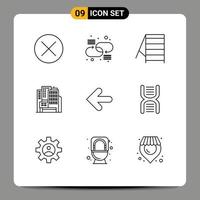 Set of 9 Modern UI Icons Symbols Signs for back arrow network construction architecture Editable Vector Design Elements