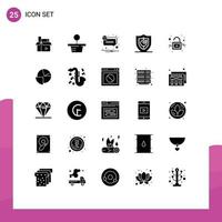 Universal Icon Symbols Group of 25 Modern Solid Glyphs of lock secure alert protection gdpr Editable Vector Design Elements