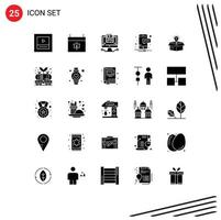 Group of 25 Modern Solid Glyphs Set for solution business computer box news Editable Vector Design Elements