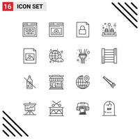 16 Universal Outlines Set for Web and Mobile Applications image document website kitchen pepper Editable Vector Design Elements