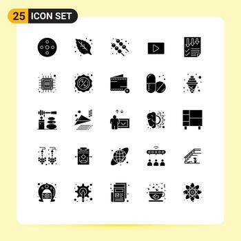 Set of 25 Modern UI Icons Symbols Signs for paper data food arrows video Editable Vector Design Elements