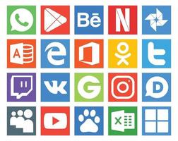 20 Social Media Icon Pack Including myspace instagram office groupon twitch vector