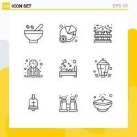 Mobile Interface Outline Set of 9 Pictograms of bedroom schedule statistics learning book Editable Vector Design Elements