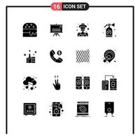 Group of 16 Solid Glyphs Signs and Symbols for online like man hand security Editable Vector Design Elements