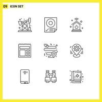 Pictogram Set of 9 Simple Outlines of pin heart home network bank basic Editable Vector Design Elements