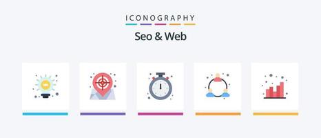 paquete de iconos seo y web flat 5 que incluye seo. analítica. alerta. red. web. diseño de iconos creativos vector