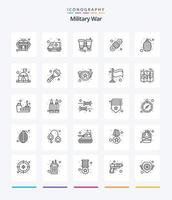 paquete de iconos de esquema de guerra militar creativa 25 como arma. . prismáticos. cuerda. acampar vector