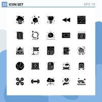 Modern Set of 25 Solid Glyphs Pictograph of photo interface spaceship browser backward Editable Vector Design Elements