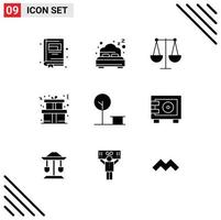 Group of 9 Solid Glyphs Signs and Symbols for deposit park finance nature present Editable Vector Design Elements