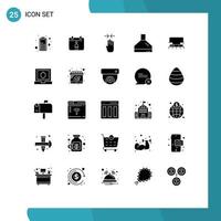 25 Universal Solid Glyphs Set for Web and Mobile Applications laptop scale pinch tool level Editable Vector Design Elements