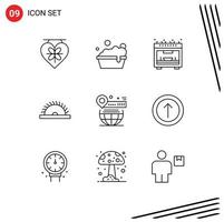 Pictogram Set of 9 Simple Outlines of globe pin microwave map tool Editable Vector Design Elements