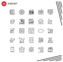 Mobile Interface Line Set of 25 Pictograms of web computer web chart work Editable Vector Design Elements