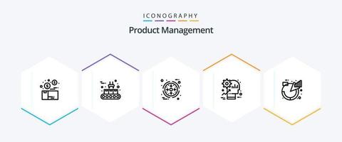 paquete de iconos de 25 líneas de gestión de productos que incluye productividad. mente. línea de producción. cabeza. producto vector