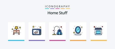 la línea de artículos para el hogar llenó un paquete de 5 íconos que incluye comida. sofá. estufa. gas. diseño de iconos creativos vector