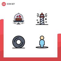 Universal Icon Symbols Group of 4 Modern Filledline Flat Colors of cake cd love ocean disk Editable Vector Design Elements