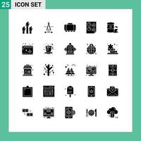 Group of 25 Modern Solid Glyphs Set for barrels page engineering document analytics Editable Vector Design Elements