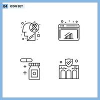Stock Vector Icon Pack of 4 Line Signs and Symbols for brain disease rainy disease internet building Editable Vector Design Elements