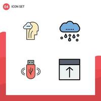 conjunto de pictogramas de 4 colores planos de línea rellena simple de actividad compartir cabeza elementos de diseño vectorial editables de almacenamiento lluvioso vector
