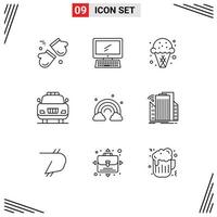 Universal Icon Symbols Group of 9 Modern Outlines of police car imac sweets ice Editable Vector Design Elements