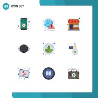 Pack of 9 creative Flat Colors of vision face computer eye shop Editable Vector Design Elements