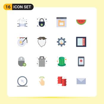 conjunto de colores planos de interfaz móvil de 16 pictogramas de carpeta de alimentos de seguridad de frutas de arte paquete editable de elementos creativos de diseño de vectores