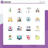 Pack of 16 Modern Flat Colors Signs and Symbols for Web Print Media such as school bus organ robotics lung cancer Editable Pack of Creative Vector Design Elements