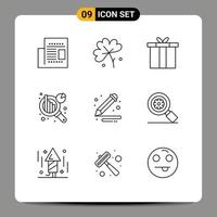 Pictogram Set of 9 Simple Outlines of paint art accessories information analysis chart analysis Editable Vector Design Elements