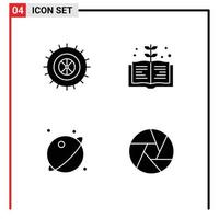 Modern Set of 4 Solid Glyphs Pictograph of studded space book astronomy aperture Editable Vector Design Elements