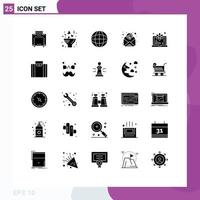 Set of 25 Commercial Solid Glyphs pack for briefcase learn geography degree email marketing Editable Vector Design Elements