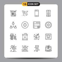 16 Universal Outlines Set for Web and Mobile Applications mobile application lock application call lock smart phone Editable Vector Design Elements