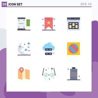 Set of 9 Modern UI Icons Symbols Signs for online sky browser night cloud Editable Vector Design Elements