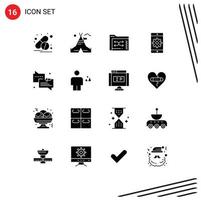 Set of 16 Vector Solid Glyphs on Grid for messages setting data mobile application application Editable Vector Design Elements