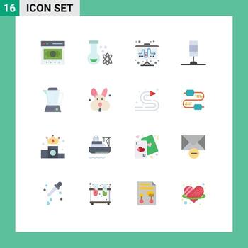Mobile Interface Flat Color Set of 16 Pictograms of electric light space lamp tactic Editable Pack of Creative Vector Design Elements