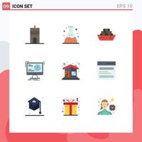 Set of 9 Commercial Flat Colors pack for construction brick wall ship web development Editable Vector Design Elements