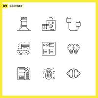 Pictogram Set of 9 Simple Outlines of online payment computers credit hardware Editable Vector Design Elements