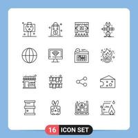 Outline Pack of 16 Universal Symbols of earth sketch valentine develop build Editable Vector Design Elements