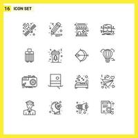 Group of 16 Outlines Signs and Symbols for buy luggage pharmacy bag infographics Editable Vector Design Elements