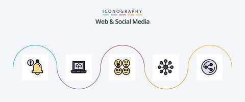 Web And Social Media Line Filled Flat 5 Icon Pack Including . sad. social. share vector