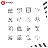 16 Universal Outlines Set for Web and Mobile Applications car up buildings arrows house Editable Vector Design Elements