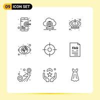 Universal Icon Symbols Group of 9 Modern Outlines of contact location crown gps marketing Editable Vector Design Elements