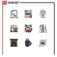 Editable Vector Line Pack of 9 Simple Filledline Flat Colors of manager light product house brand marketing Editable Vector Design Elements