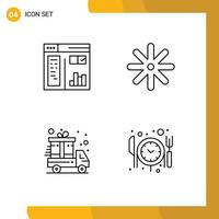 Mobile Interface Line Set of 4 Pictograms of design delivery truck web plant reservation Editable Vector Design Elements