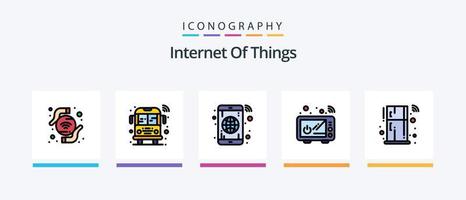 la línea de Internet de las cosas llenó el paquete de 5 iconos, incluido el dispositivo. elegante. elegante. remoto. nevera. diseño de iconos creativos vector