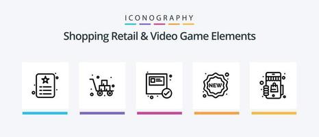 compras minoristas y elementos de videojuegos línea 5 paquete de iconos que incluye flecha. entregar. porcentaje venta. compras. diseño de iconos creativos vector