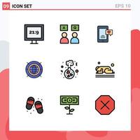 Modern Set of 9 Filledline Flat Colors Pictograph of love flask chat computing web Editable Vector Design Elements