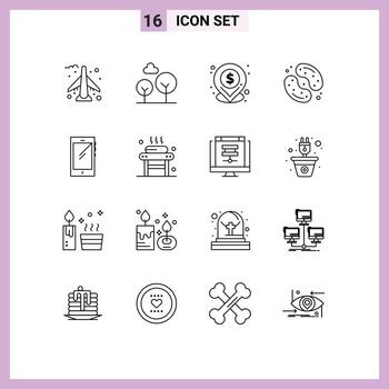 Group of 16 Modern Outlines Set for android smart phone pin phone sweets Editable Vector Design Elements