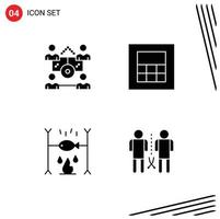 Mobile Interface Solid Glyph Set of 4 Pictograms of business vacation share dinner knowledge Editable Vector Design Elements